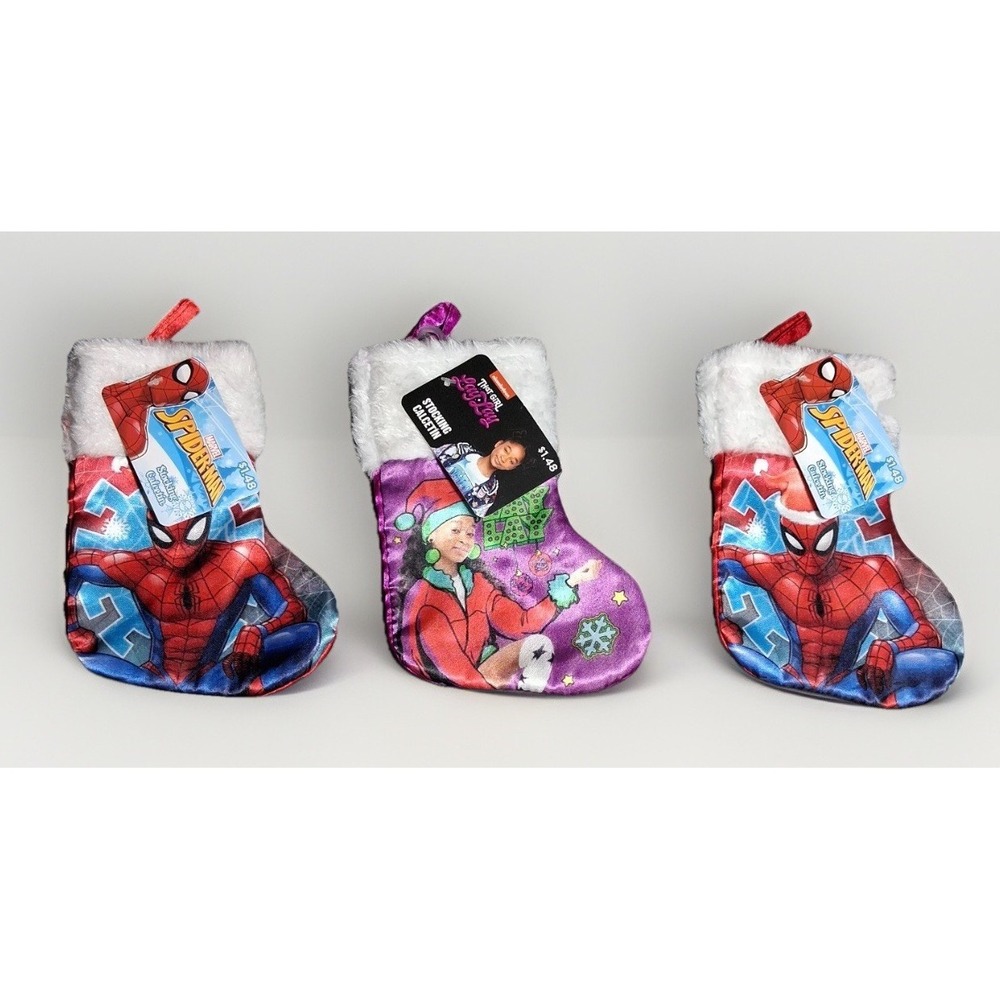 Marvel Spider-Man & That Girl Lay Lay Mini Christmas Stockings Lot of 3 NWT 7in